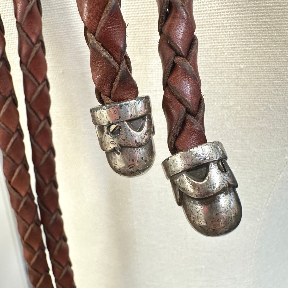 Vintage 1994 Braided Leather Bolo Belt Brown Silver Western Southwestern Cinch - Picture 4 of 7